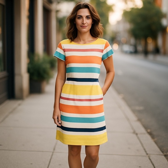 Tommy Hilfiger Linen Stripe Sheath Dress 10 Medium - Picture 1 of 10